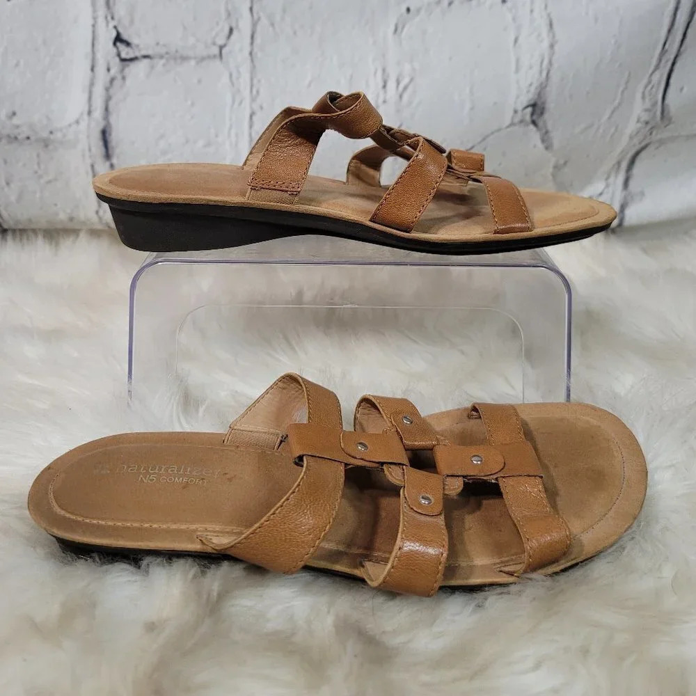 NATURALIZER N5 Comfort Sandals Womens Sz 11 Tan Slip On Summer‎ Shoe Backless
